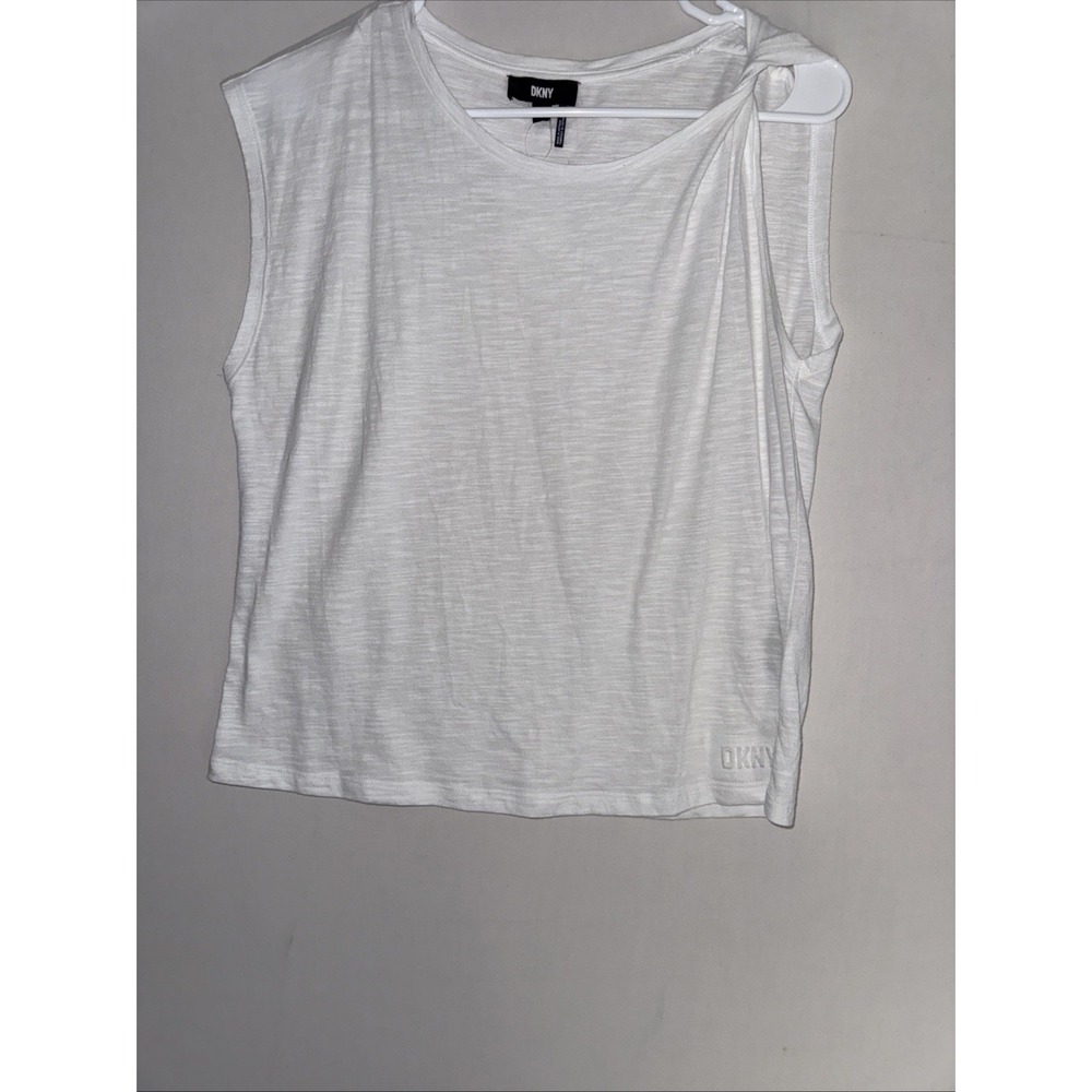 DKNY Top Tank Women's‎ White Stretch Workout  Twisted Sleeveless Size Small